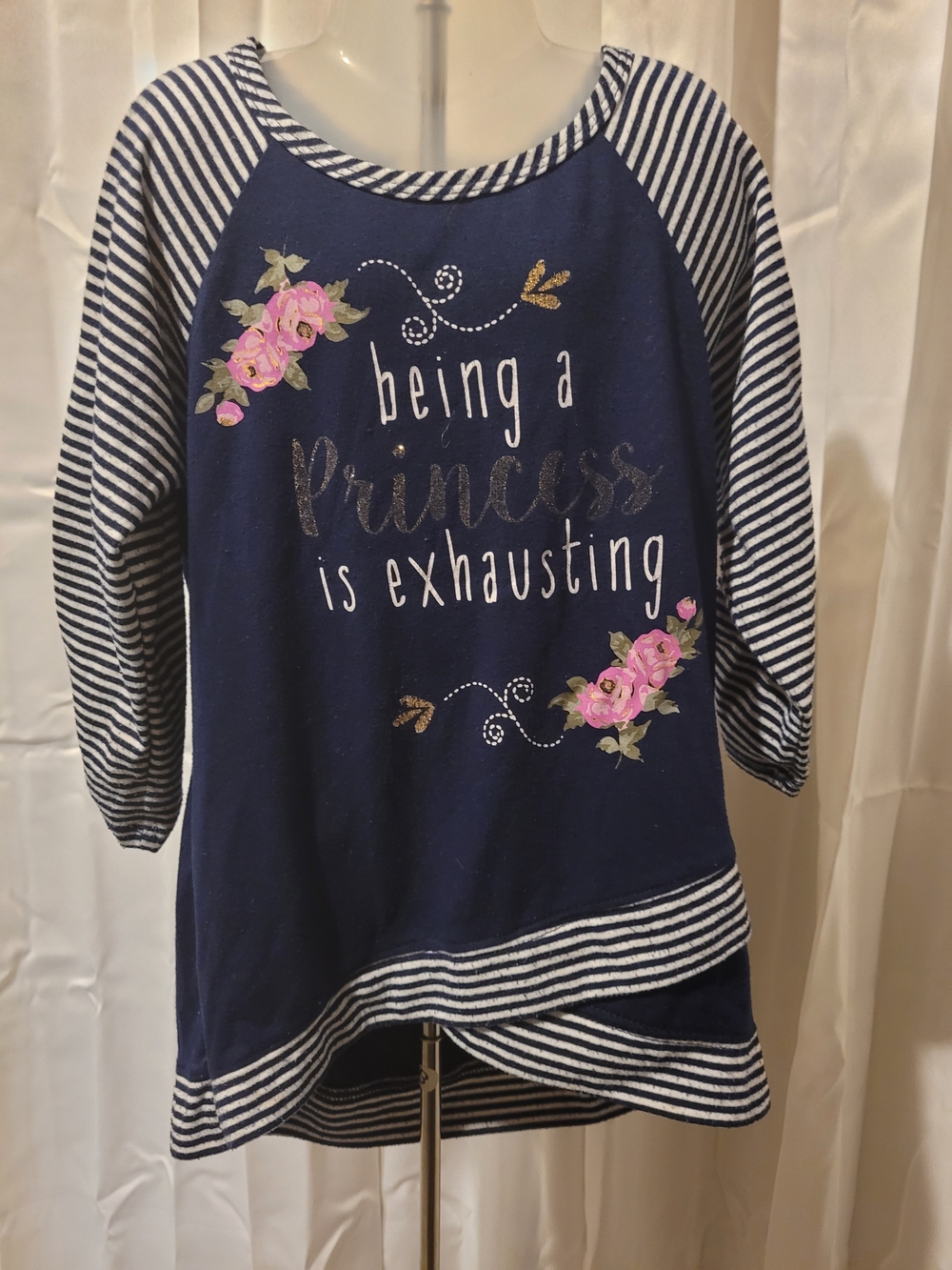 Navy Floral 'Being a Princess Is Exhausting' Striped Sleeve Top